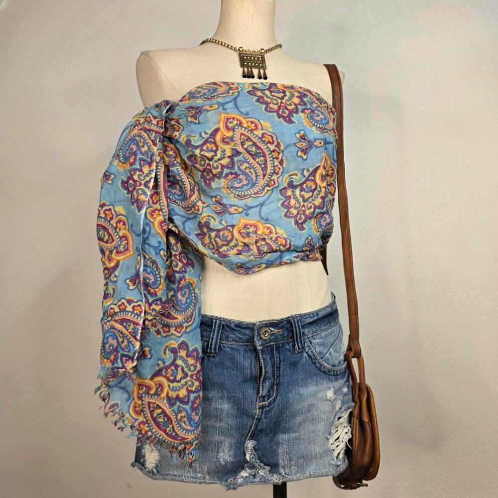 Peter Millar Silk Cashmere Paisley Scarf Wrap Boho Festival Shawl Blue Pink